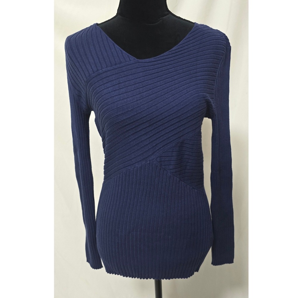 J.Mclaughlin women M Katrine ribbed blue knit long sleeve shirt